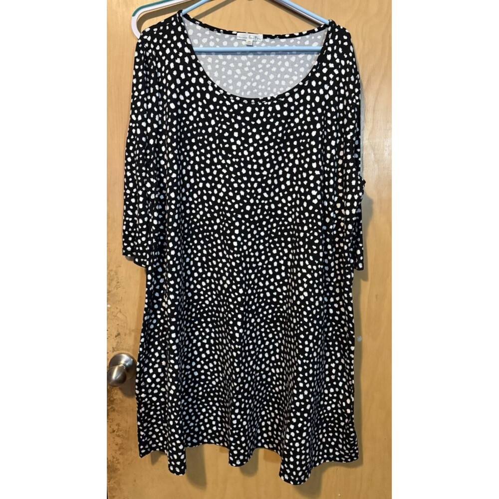 Nine Britton Midi Dress 3X Black White V-Neck 3/4 Sleeve Stretch EUC